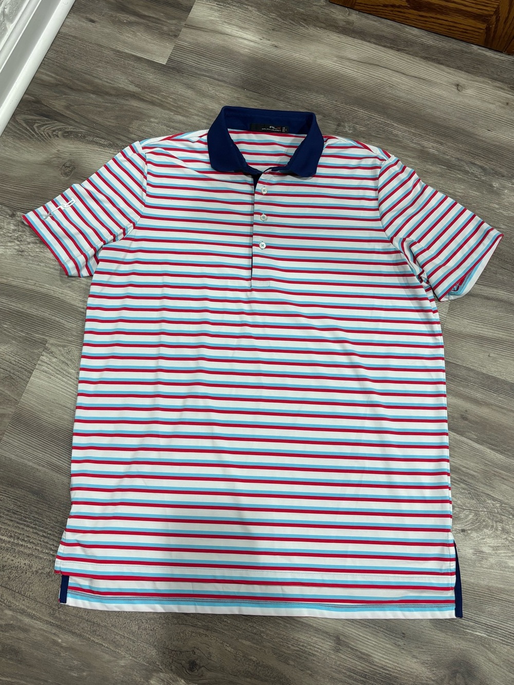 RLX Ralph Lauren White Polo with Red and Blue Stripes